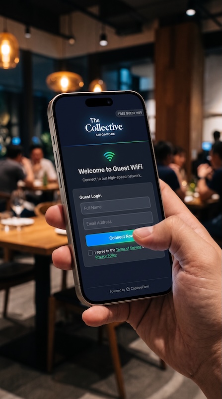 Smartphone showing a branded guest WiFi captive portal